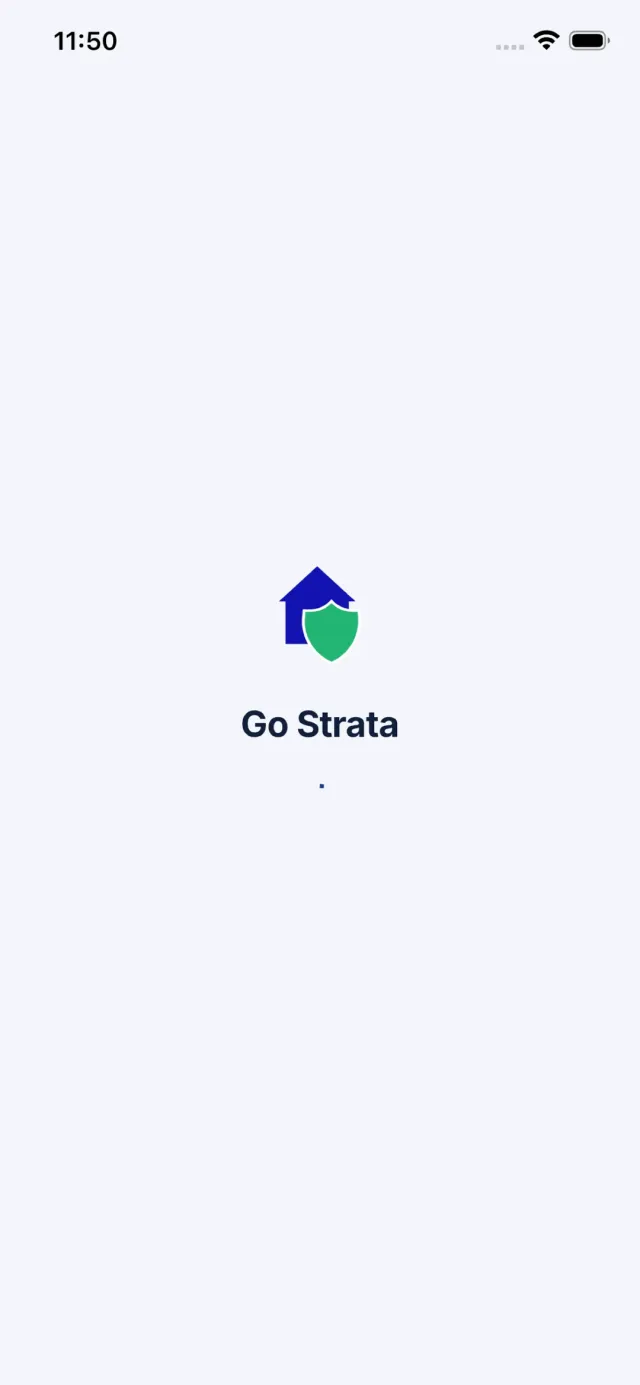 Skrin pembukaan (splash) dengan logo Go Strata dan pemutar pemuatan.