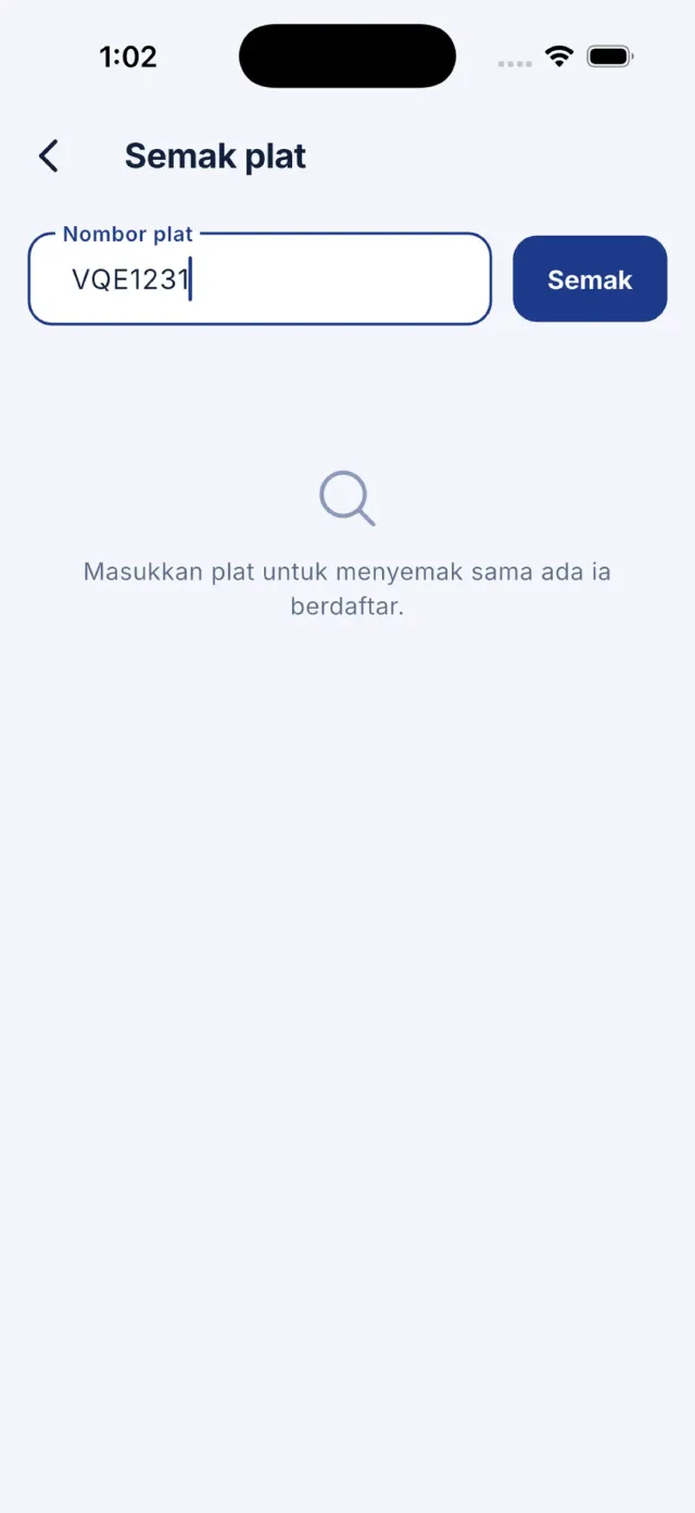 Skrin Semak plat dengan medan input plat.