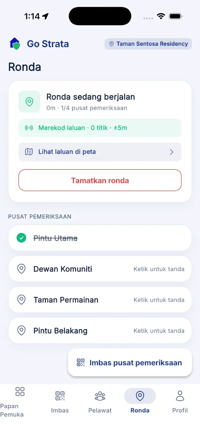 Pengimbas pusat pemeriksaan atau senarai pusat pemeriksaan menunjukkan tanda Diimbas.