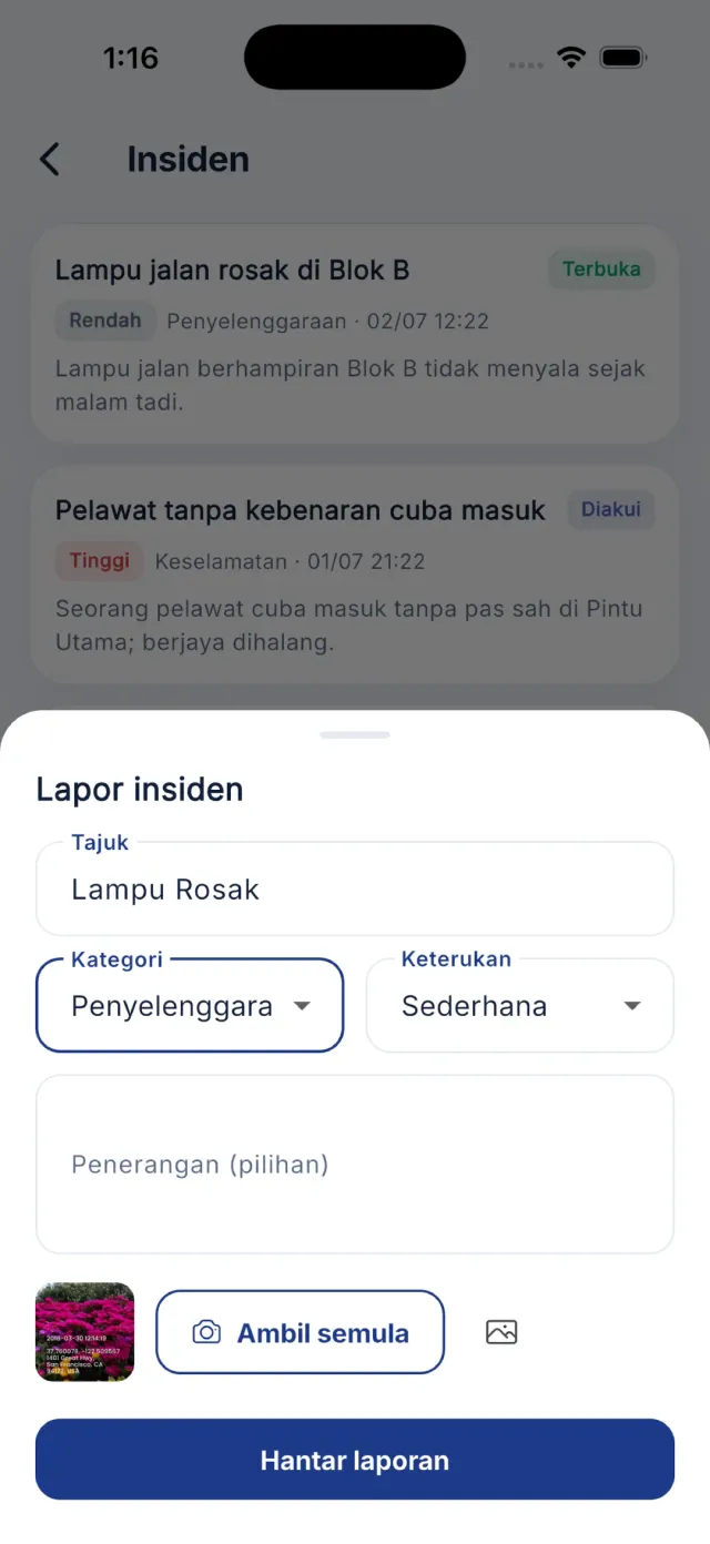 Pemilih kategori dan keterukan insiden.