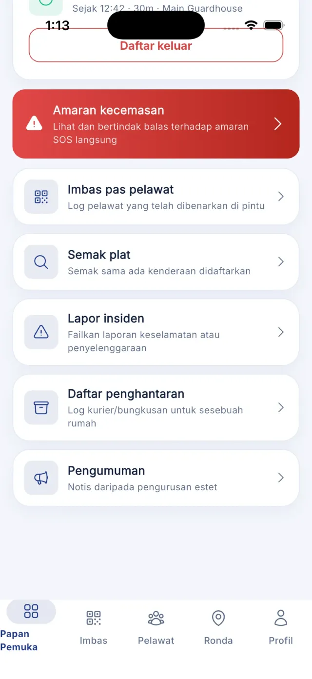 Jalur amaran kecemasan merah di papan pemuka pengawal.