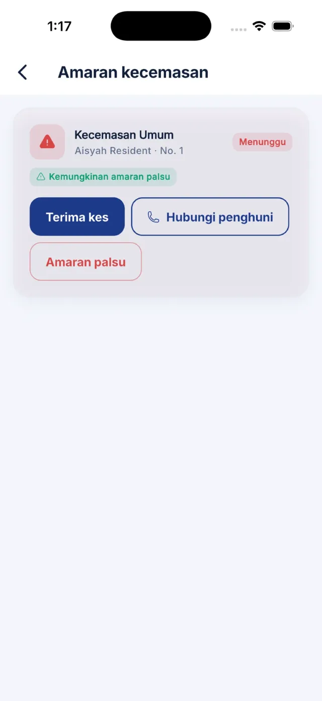 Senarai Amaran kecemasan dengan satu kes aktif.