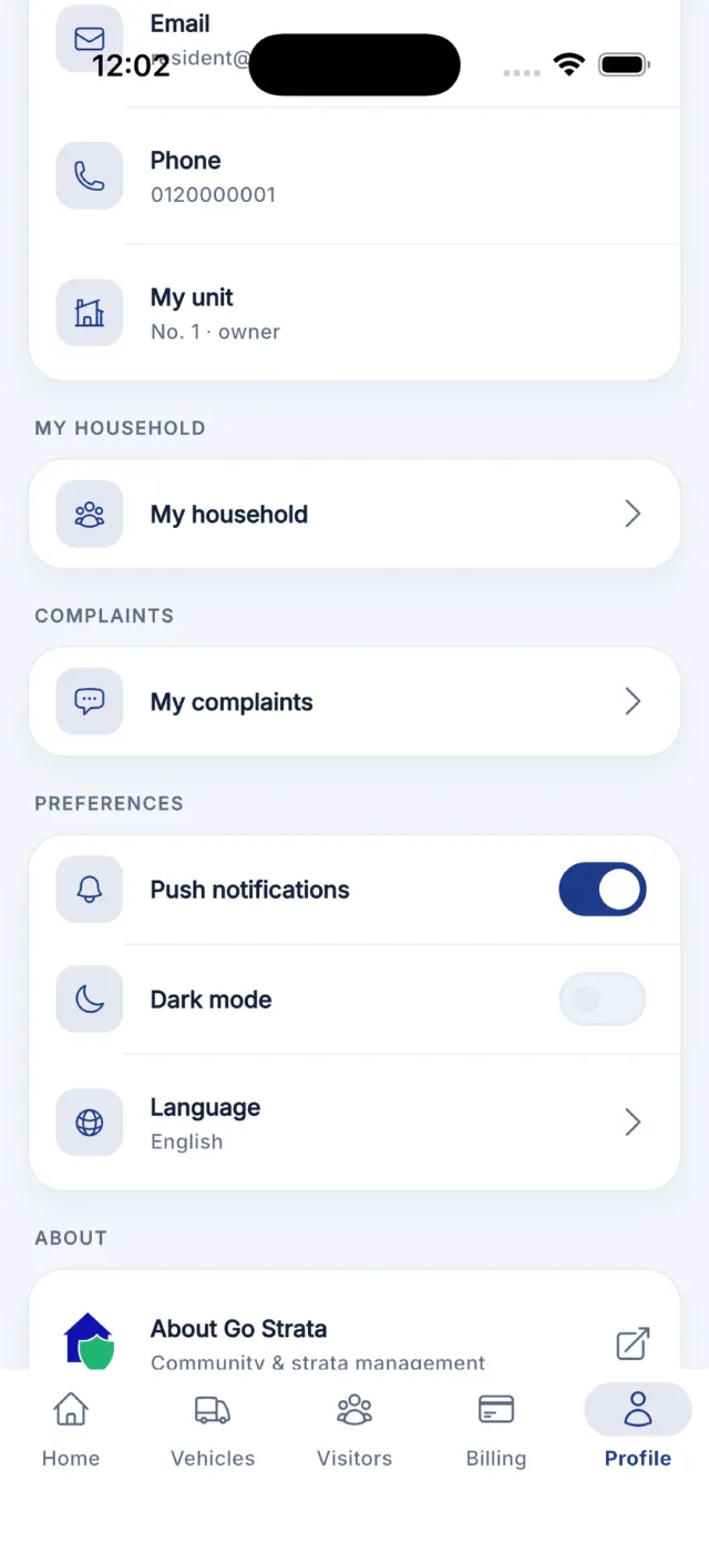 Tab Profil menunjukkan bahagian Rumah saya dengan pautan Rumah saya.