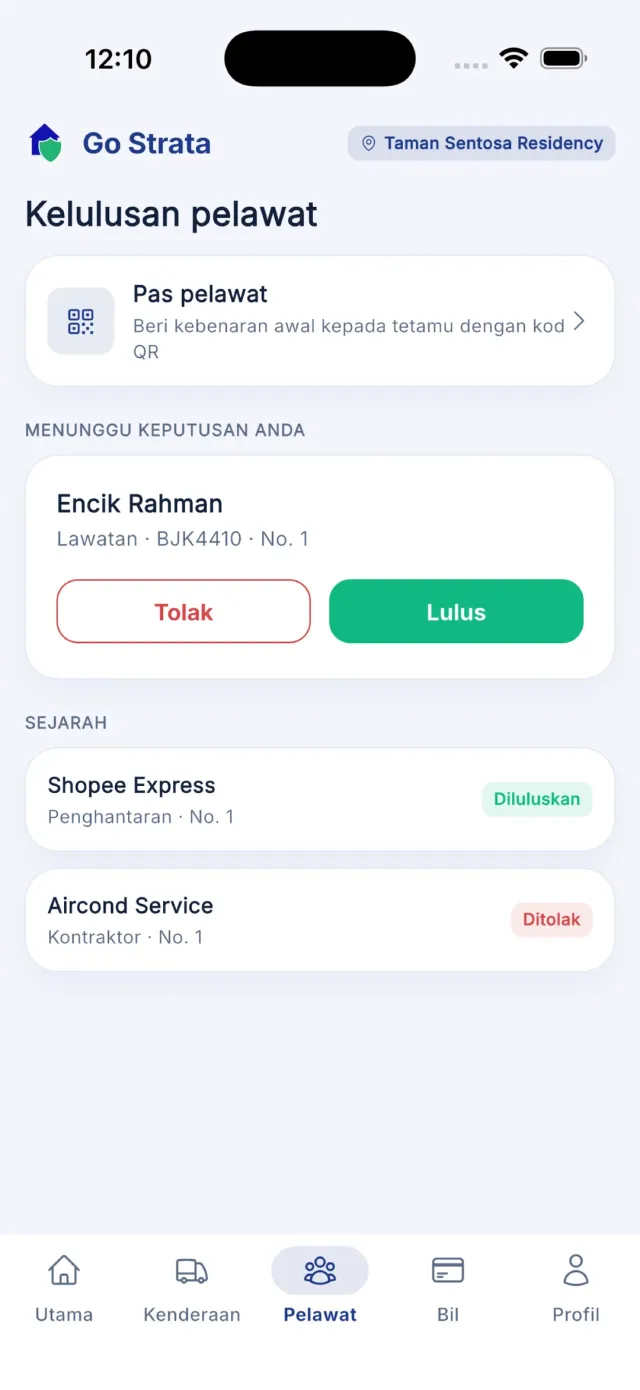 Tab Pelawat dengan satu permintaan menunggu keputusan.