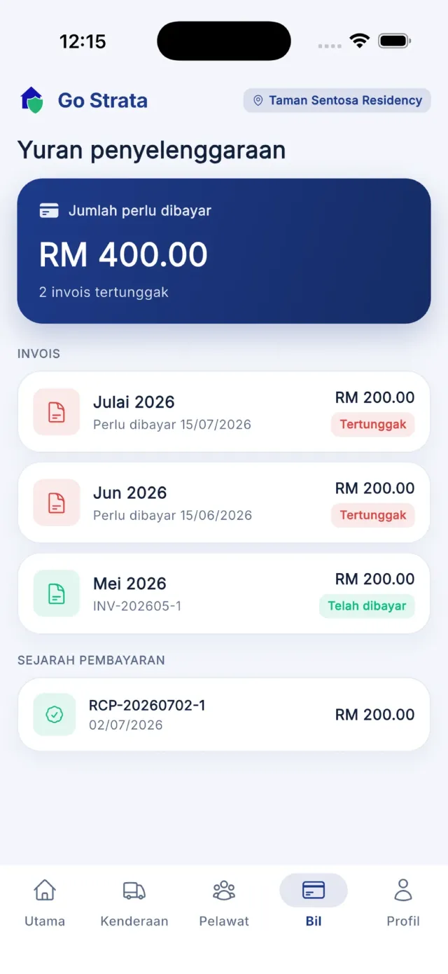 Tab Bil dengan jumlah perlu dibayar di bahagian atas.