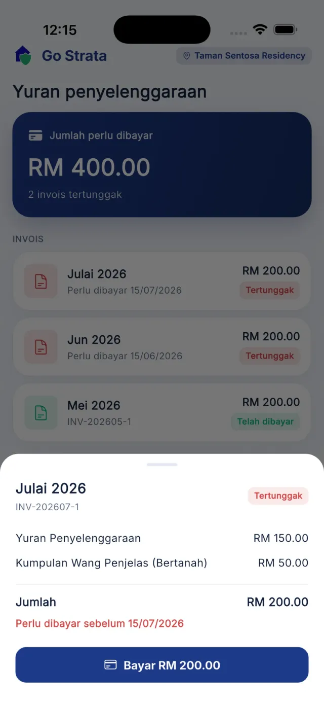 Halaman gerbang pembayaran dibuka di dalam aplikasi.