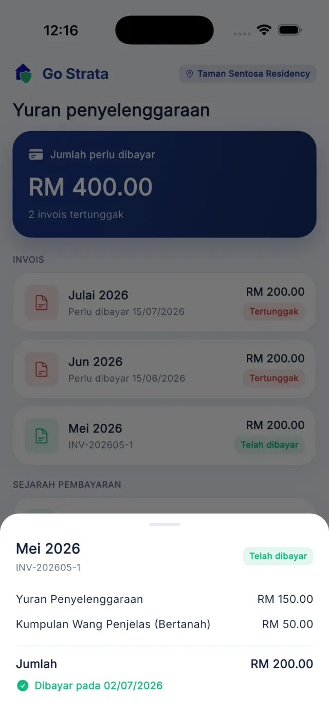Bahagian Sejarah pembayaran dengan sekurang-kurangnya satu transaksi.
