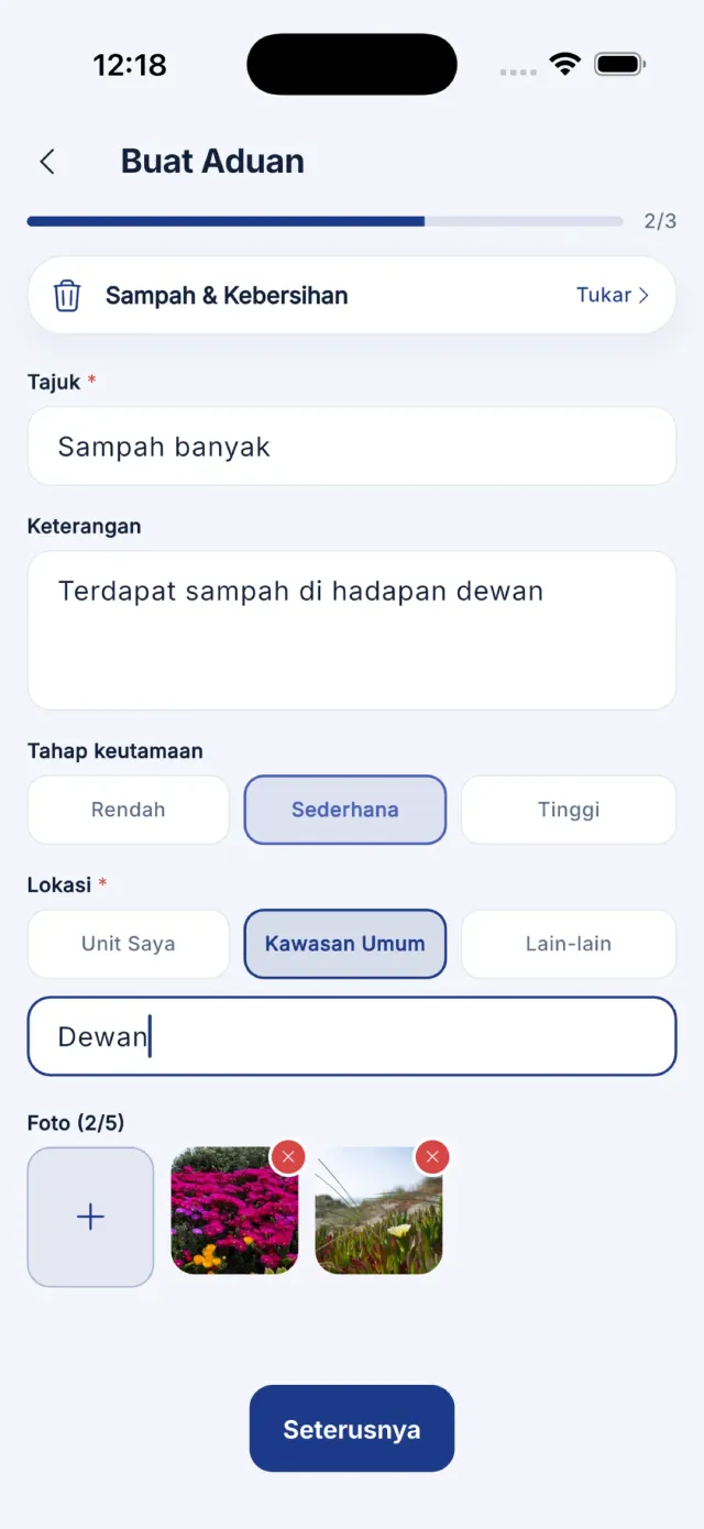 Bahagian foto pada langkah 2 dengan sekurang-kurangnya satu foto dilampirkan.