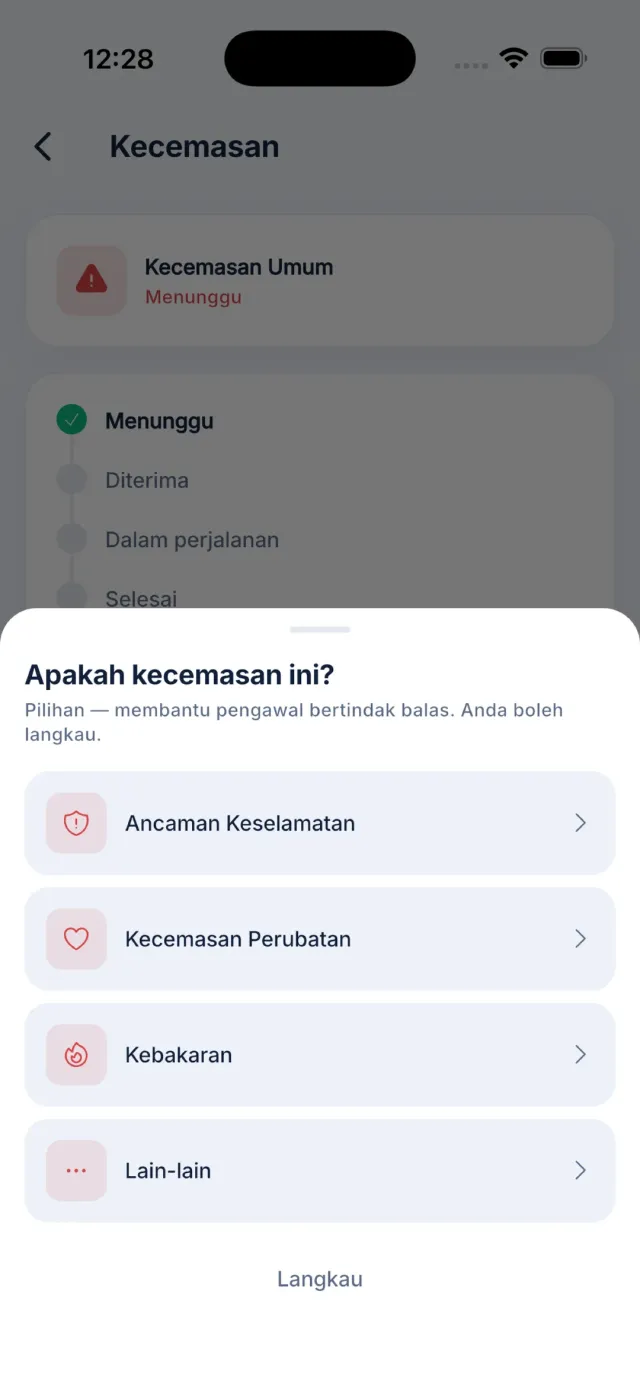 Skrin bantuan segera dengan gelangsar Luncur untuk sahkan.