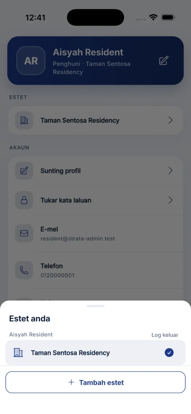 Helaian penukar estet menyenaraikan estet yang bersambung.
